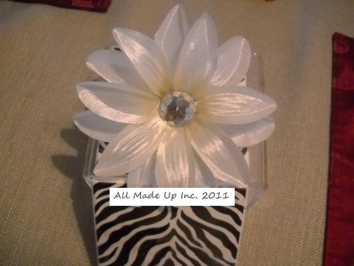 Ivory Satin Lily Hair Clip or Pin Bridal Wedding with Faux Gem Center