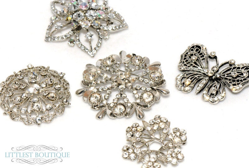 Set of 5 Rhinestone Bridal Bouquet Brooch Stems From littlestboutique