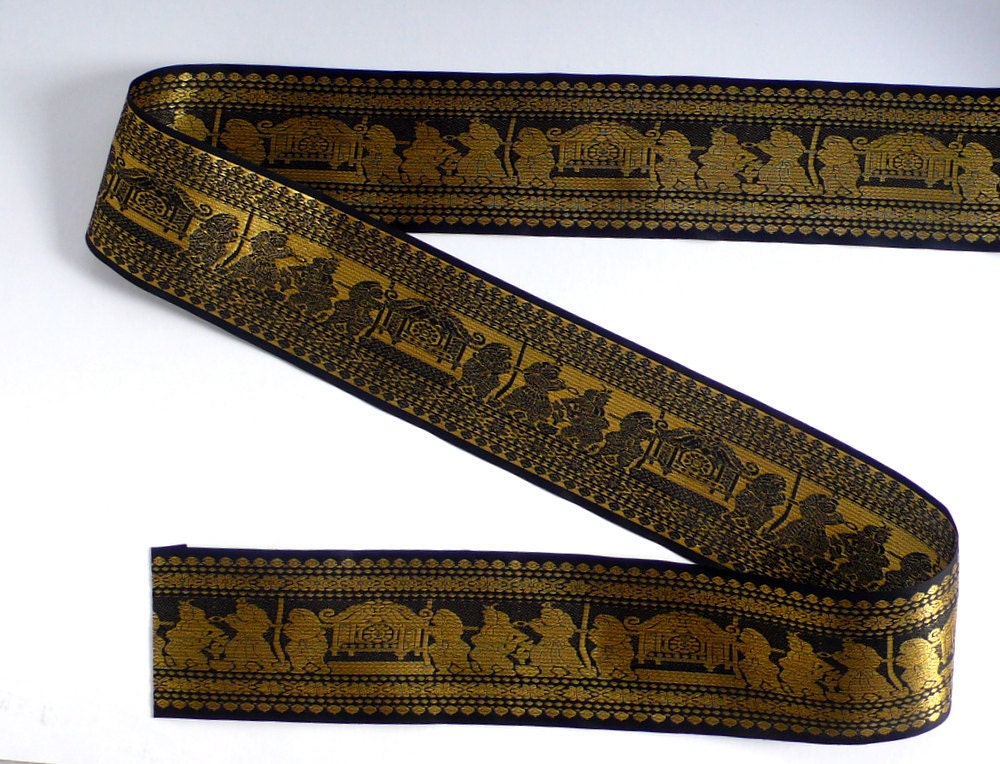 Indian wedding procession trim in gold on black 2 yards From TrimsNSuch