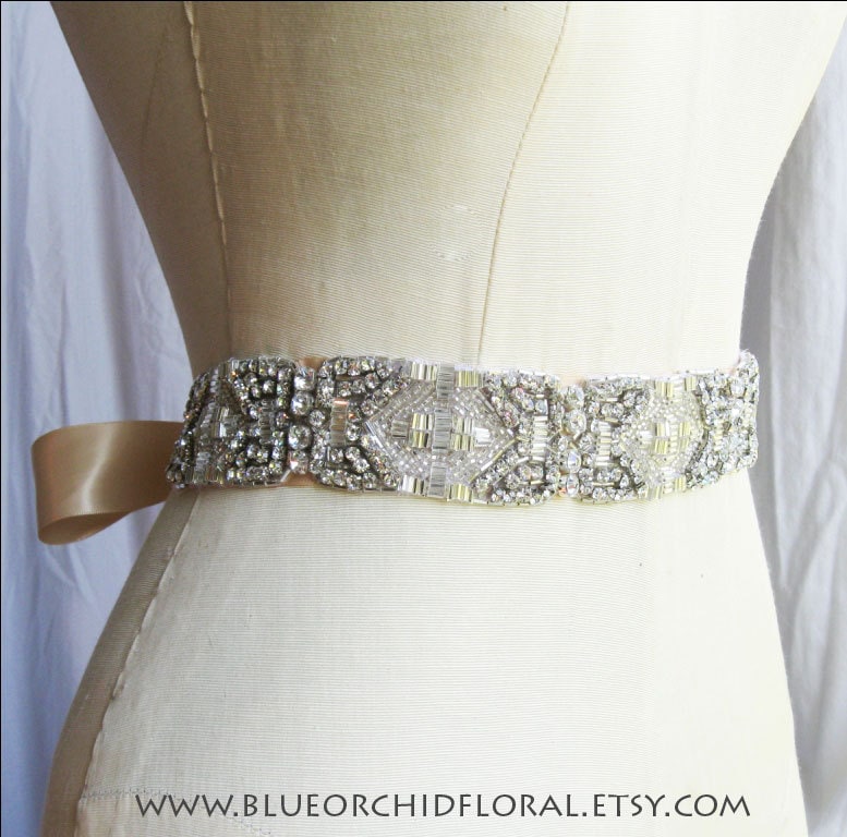 Crystal Bridal Sash Belt Wedding Art Deco inspired From BlueOrchidBridal