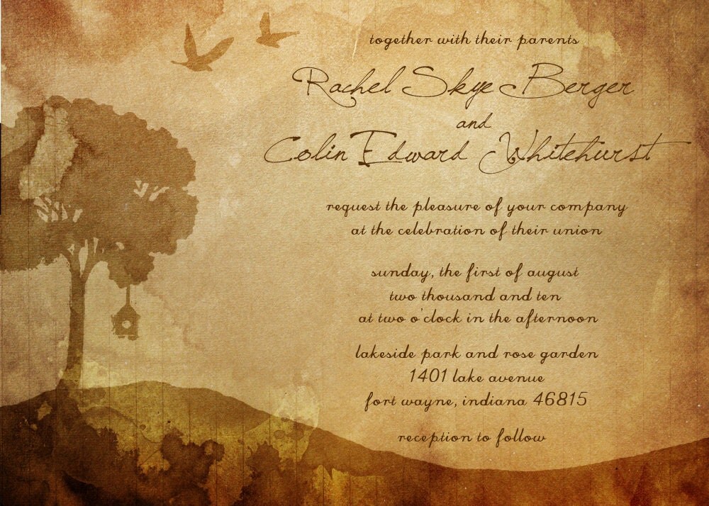 WEDDING INVITATION SUITE printable rustic folk indie bird tree