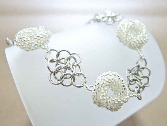 Beaded Silvery Love Knot Bracelet by JeannieRichard