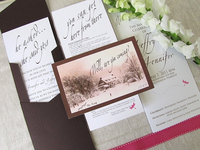 Custom Wedding Invitation Pocket Envelopes in Brown Fun Typography 