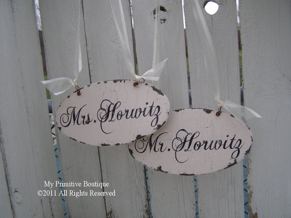 Personalized MR and MRS Chair Hangers Reception Decor Shabby Chic Vintage 