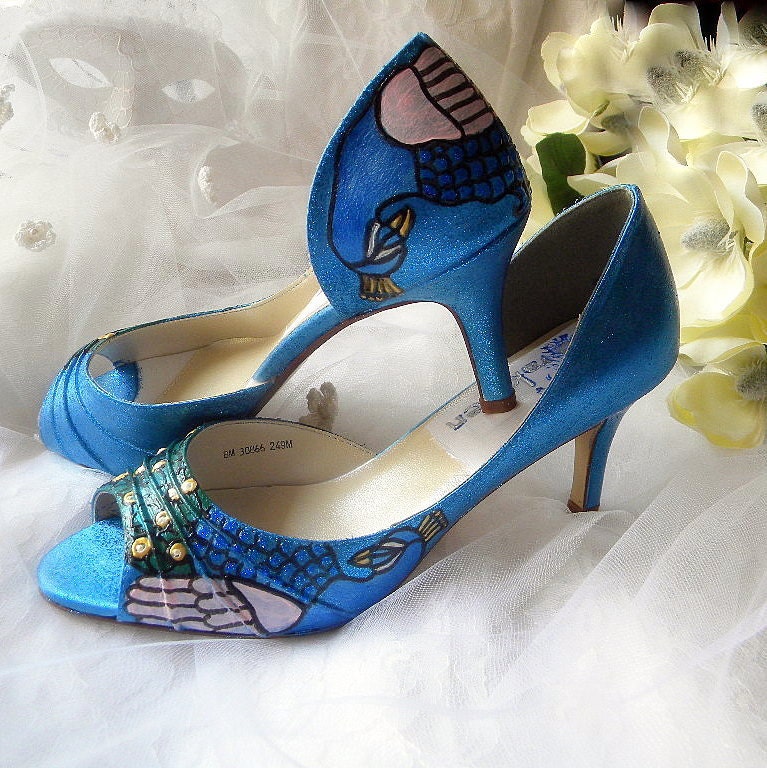 Wedding Shoes Winter Peacock teal STARRY NIGHT only paint no dye