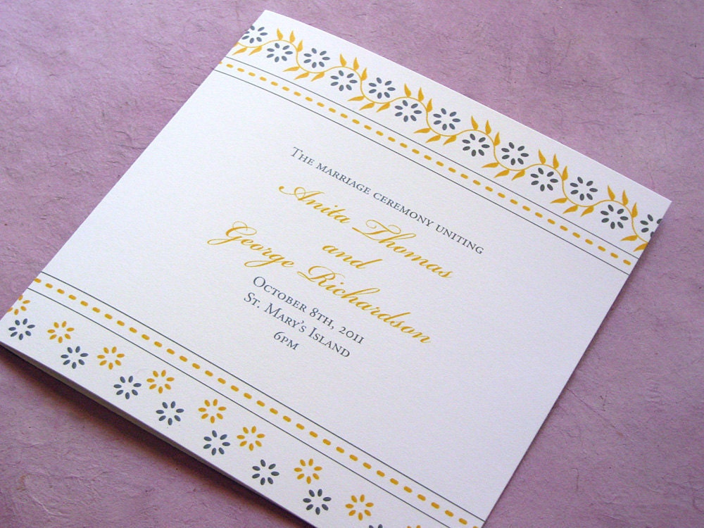 Floral Vine Wedding Ceremony Program Romantic Indian Block Print Square