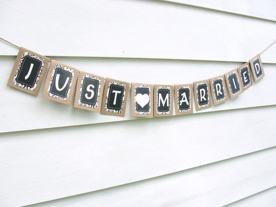 JUST MARRIED Wedding Banner Custom Colors Available From LazyCaterpillar