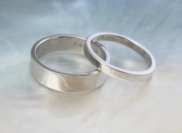 palladium wedding band set his and hers simple flat wedding rings