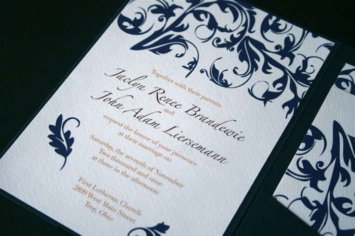 Royal Blue Damask Pocket Wedding Invitation From DesigntheDate