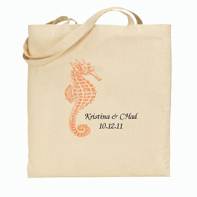 Wedding Welcome BagsCanvas Wedding Tote Fall Wedding Seahorse with Dates
