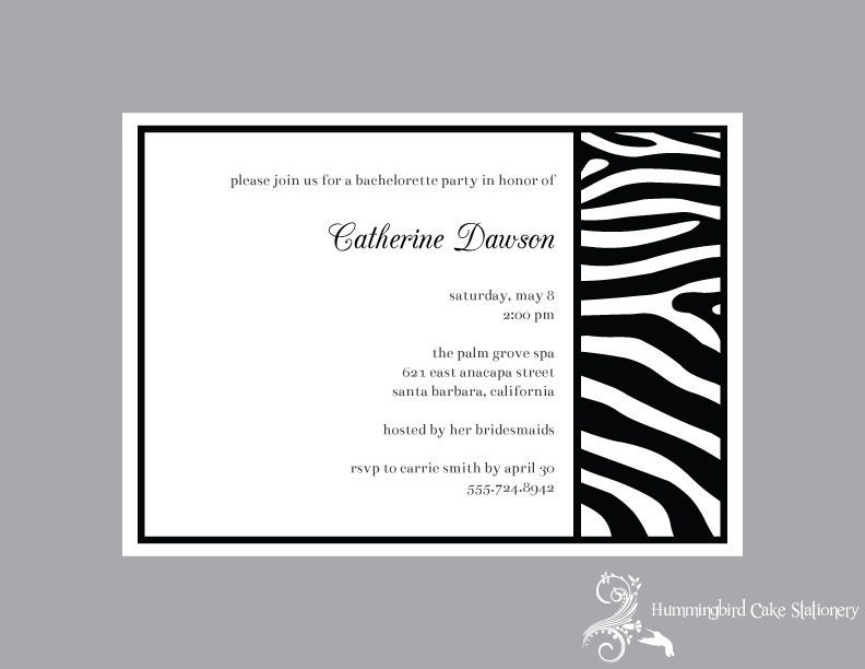 Zebra Print Party Wedding Invitation Custom DIY Printable
