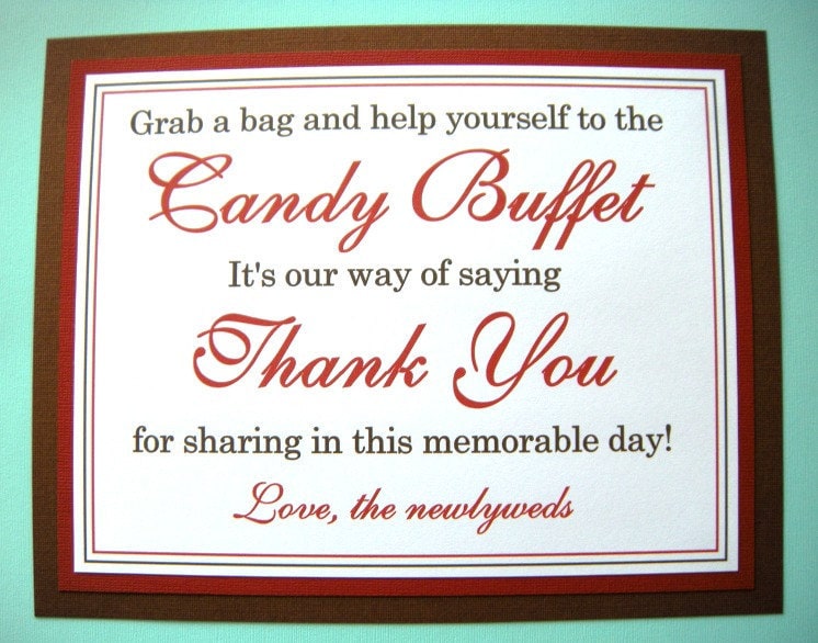 8x10 Flat Wedding Candy Buffet Sign in Chocolate Brown and Dark Red READY