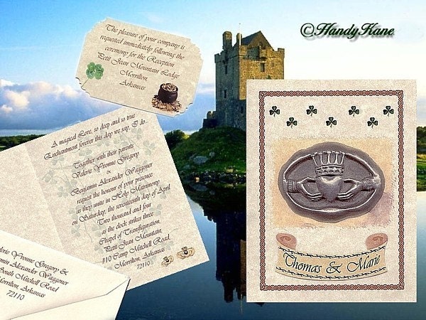 IRISH Claddagh Celtic dress favors WEDDING Invitations 35 Package w FREE 