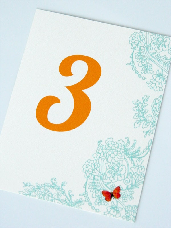 Butterfly and Blue Flower Wedding Card Table Number Card