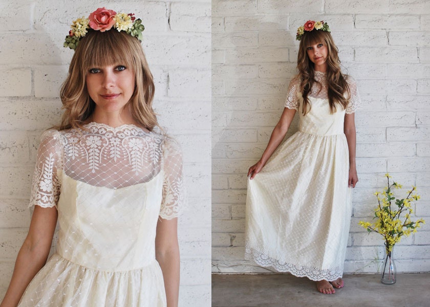 Lace Boho Scalloped 1950s 1960s Wedding Gown From KittenPawsVintage