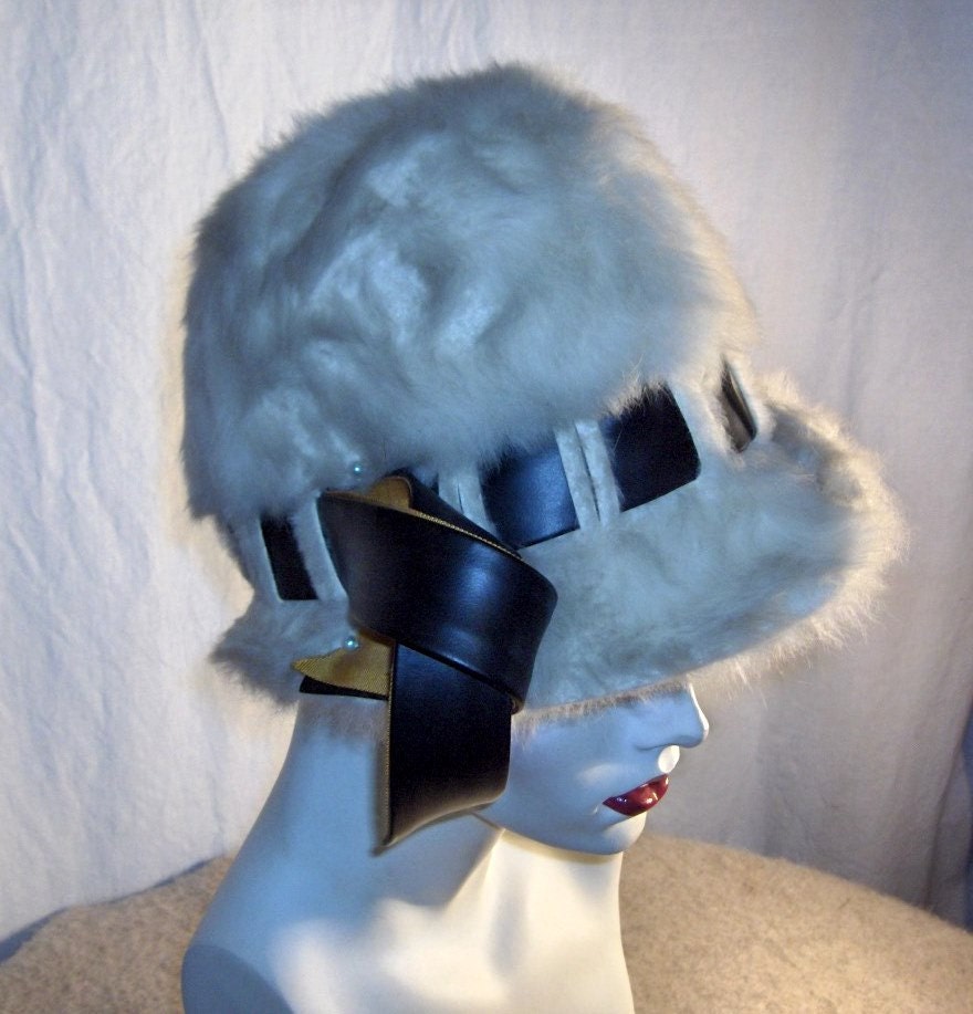 1960s Fur and Faux Leather Mod Cloche by Yves Saint Laurent