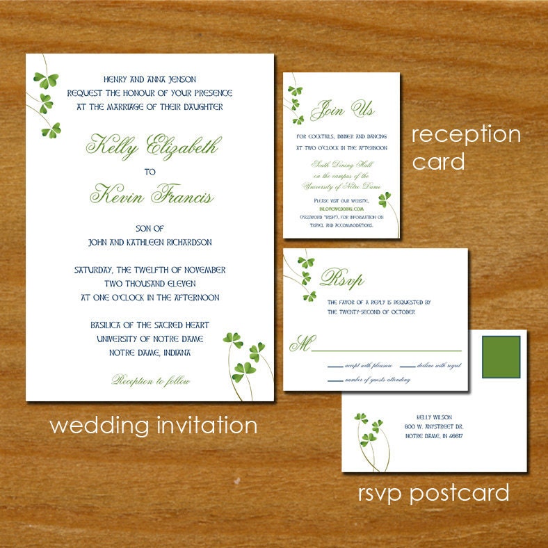 Custom Irish Shamrock Wedding Invitation Suite Printable