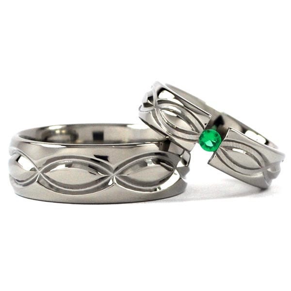 New Infinity His and Hers Tension Set Titanium Wedding Rings