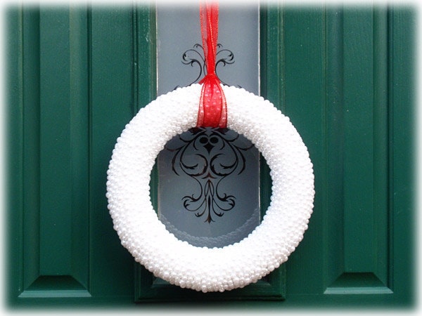 Home Decor Pearl Wreath Christmas Wedding Holidays Winter Door White 