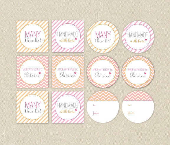 Printable Gift Tags Stickers or Cupcake Toppers Sherbet Handmade Tags