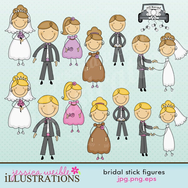 This super cute stick figure Wedding Party Set comes with 19 graphics 