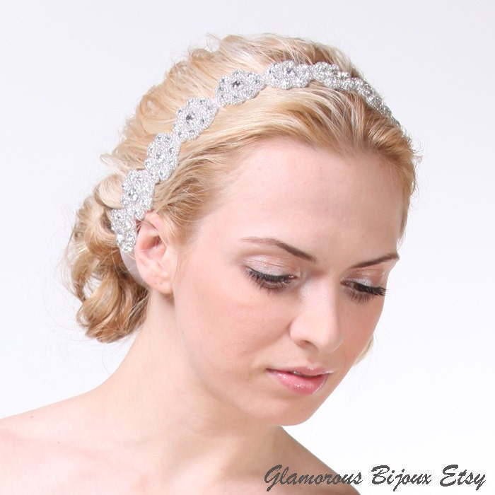 LILIA Grecian Rhinestone Beaded Bridal Headband Vintage Wedding Bridal 
