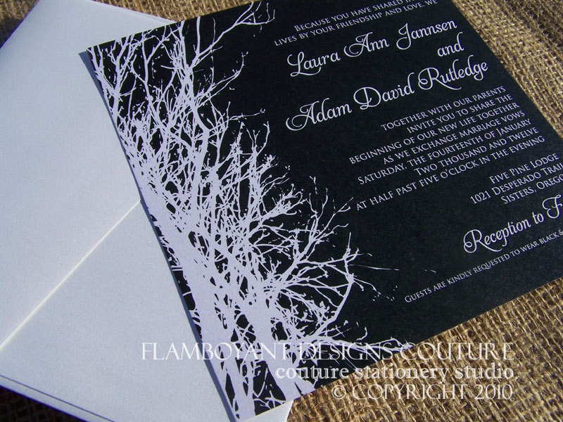 Winter Forest Tree Wedding Invitations Printed on Luxury Shimmer Eco 