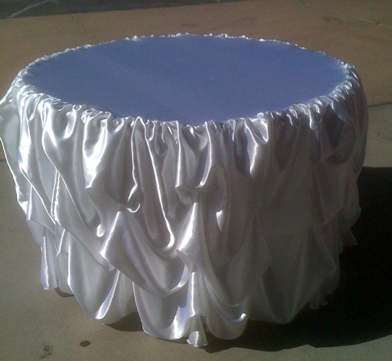 Custom Made Wedding Cake Table Tablecloth White satin for 48 inch cake table