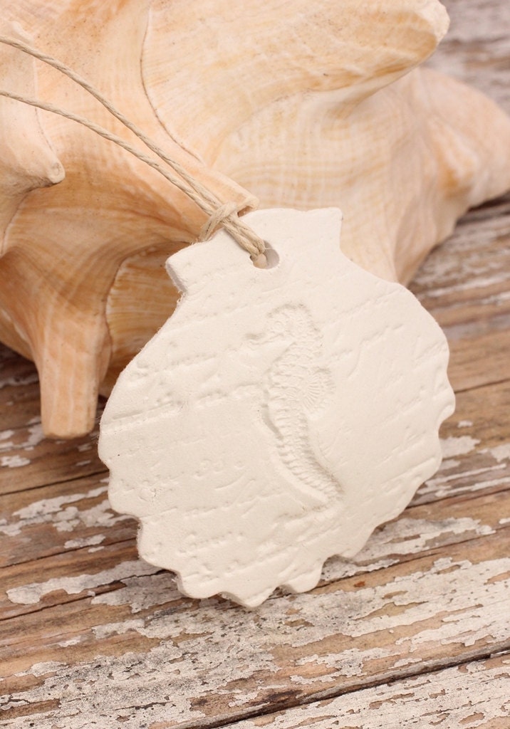 Shell and Seahorse Ornaments White Clay Seaside Christmas Ornaments Beach 