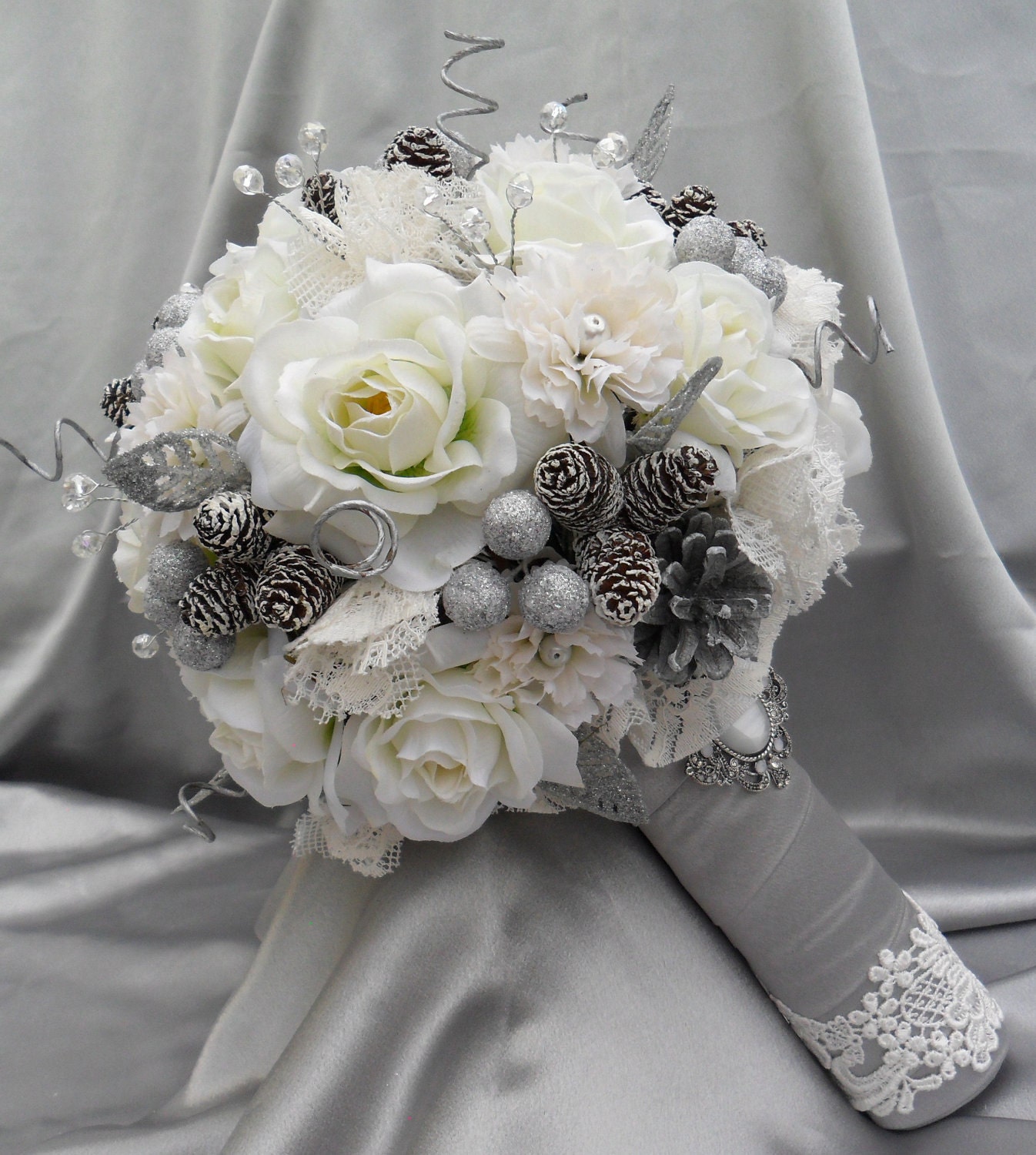vintage wedding bouquets in white and silver