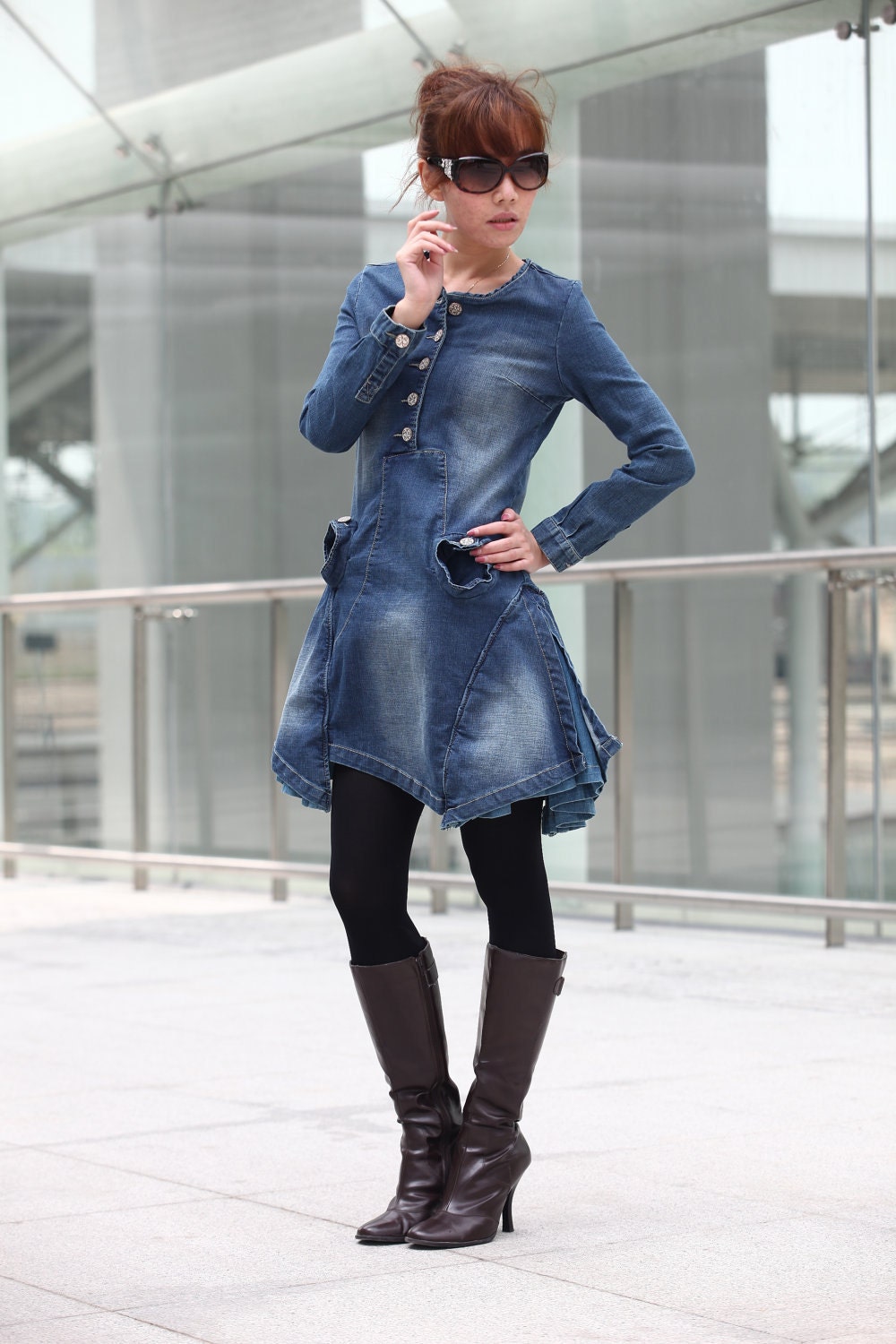New Design Blue Special Long Sleeve Jean Dress NC212 From Sophiaclothing