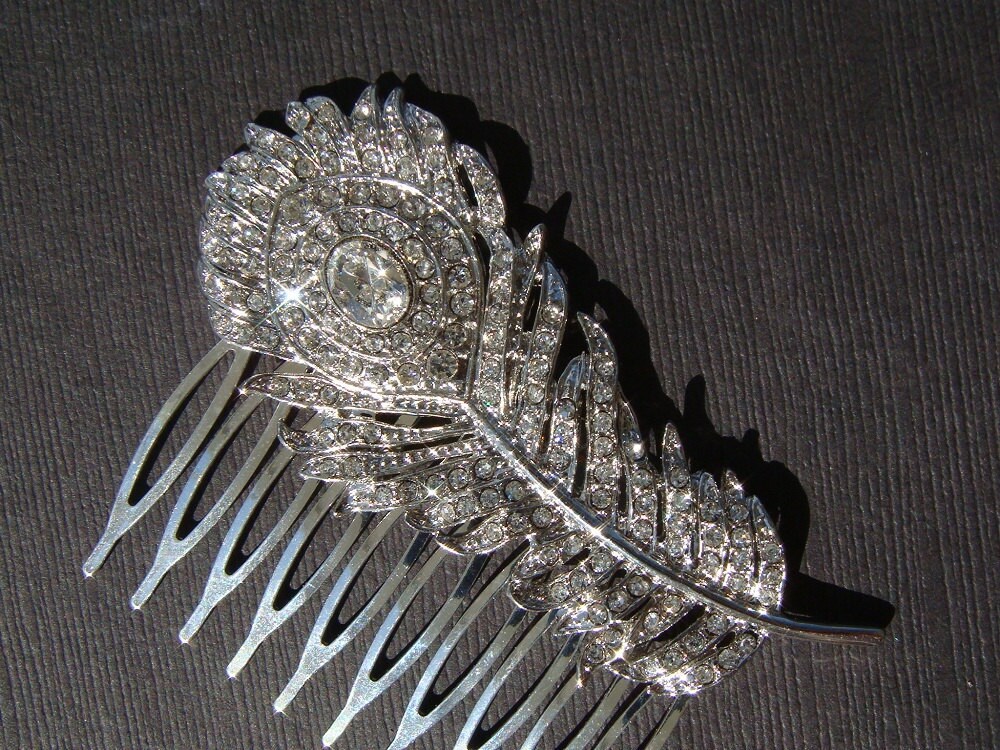 Peacock wedding hair comb crystal rhinestone peacock feather hair comb 