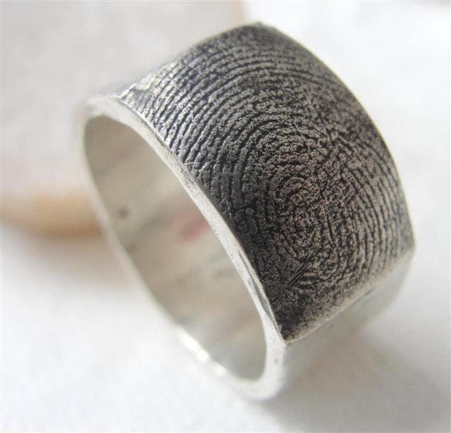 Fingerprint Custom Wedding Band Ring Jewelry in Sterling Silver Personalized