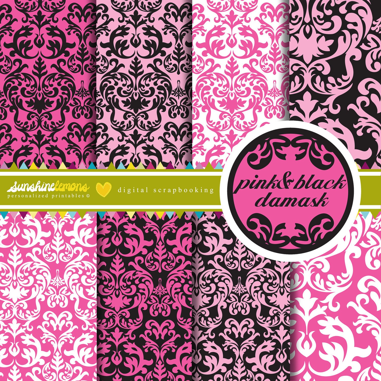 Black damask digital scrapbook