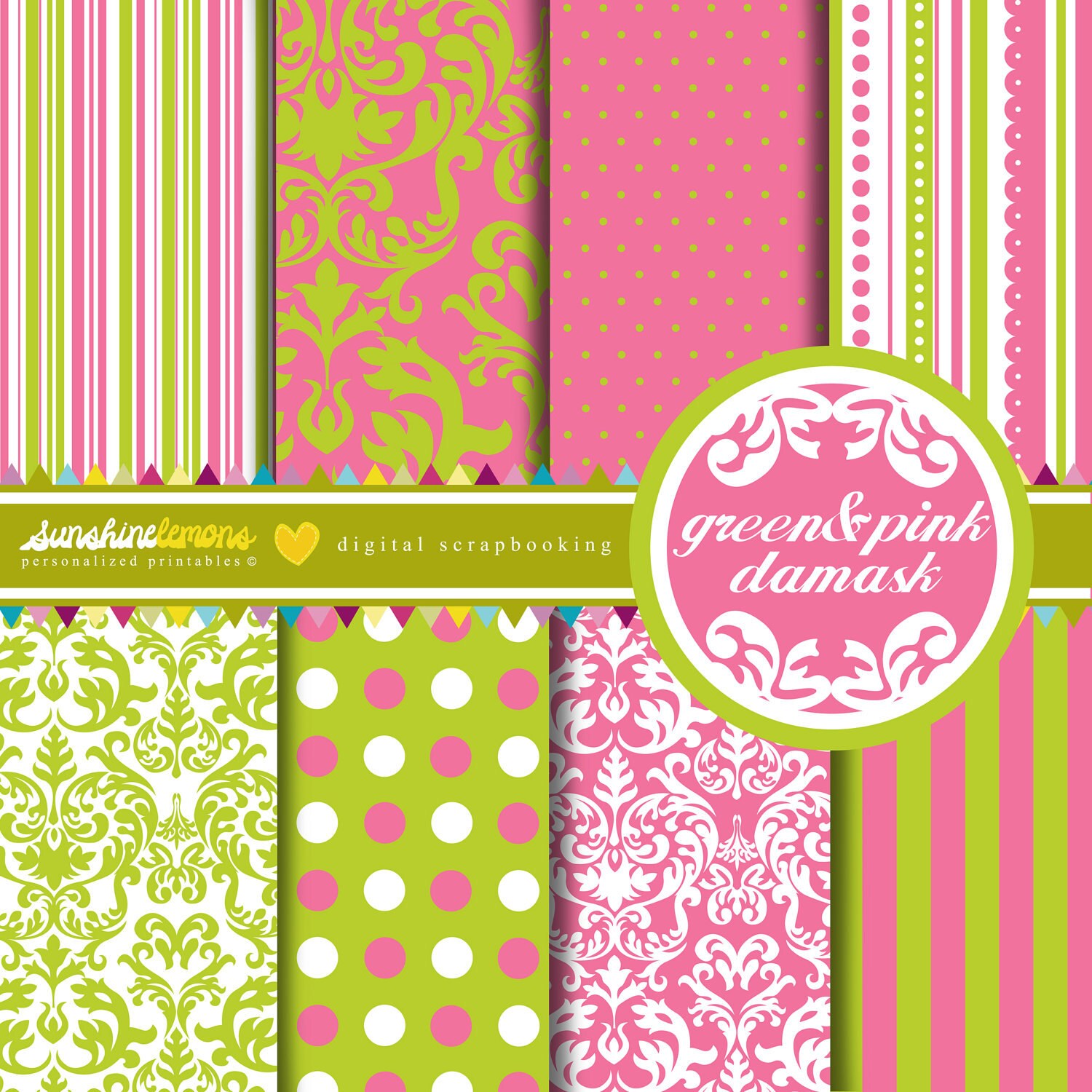 Pink damask digital scrapbook paper free