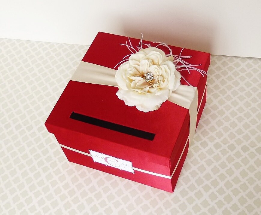 Wedding Card Box Red Ivory Money Holder Customize in ANY Color and 