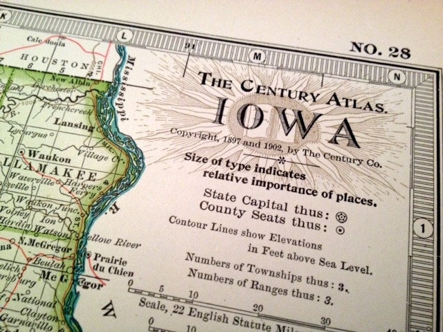 1902 Century Atlas Antique Map of Iowa 1902 Century Atlas Antique Map of Iowa