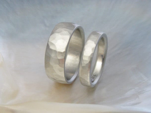hammered white gold wedding bands wedding ring set his and hers