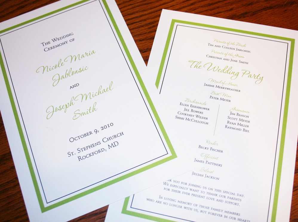 Wedding programs Doublesided simple and elegant RESERVED FOR GINAKOSIBA