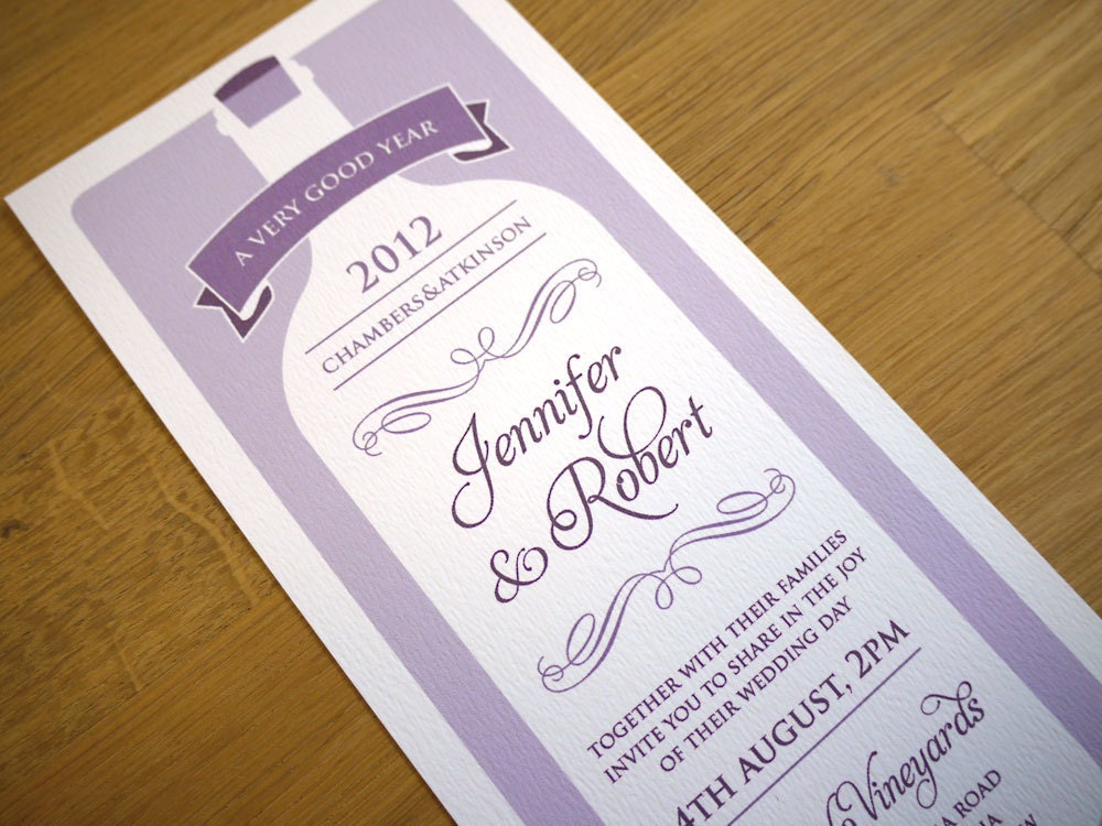WINE BOTTLE wedding invitation sample only From twoforjoypaper