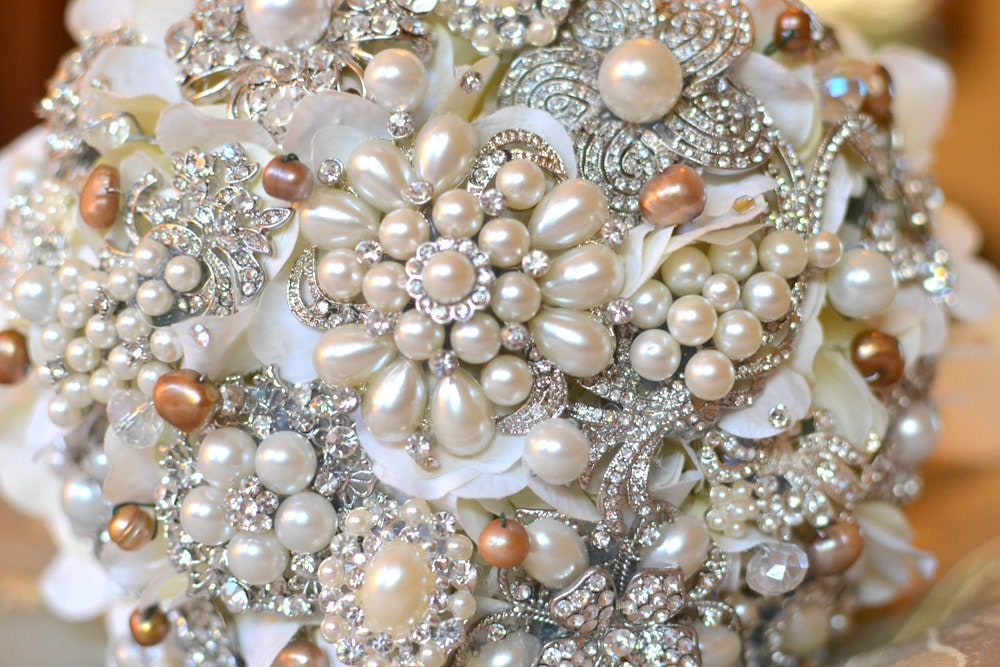 Deposit on a champagne pearl brooch bridal bouquetmade to order wedding