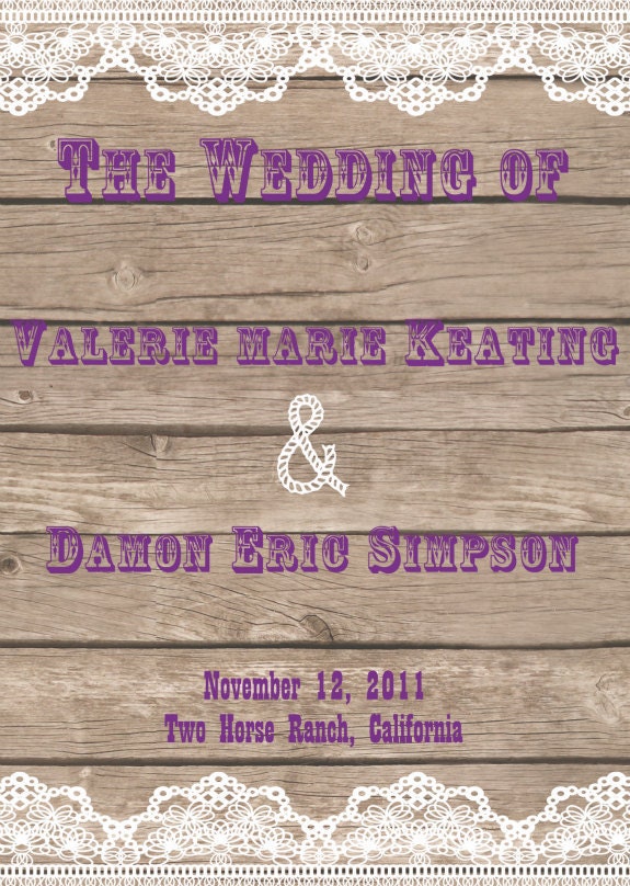 Wedding Program Printable Paddle Fan Rustic Country Purple the original 