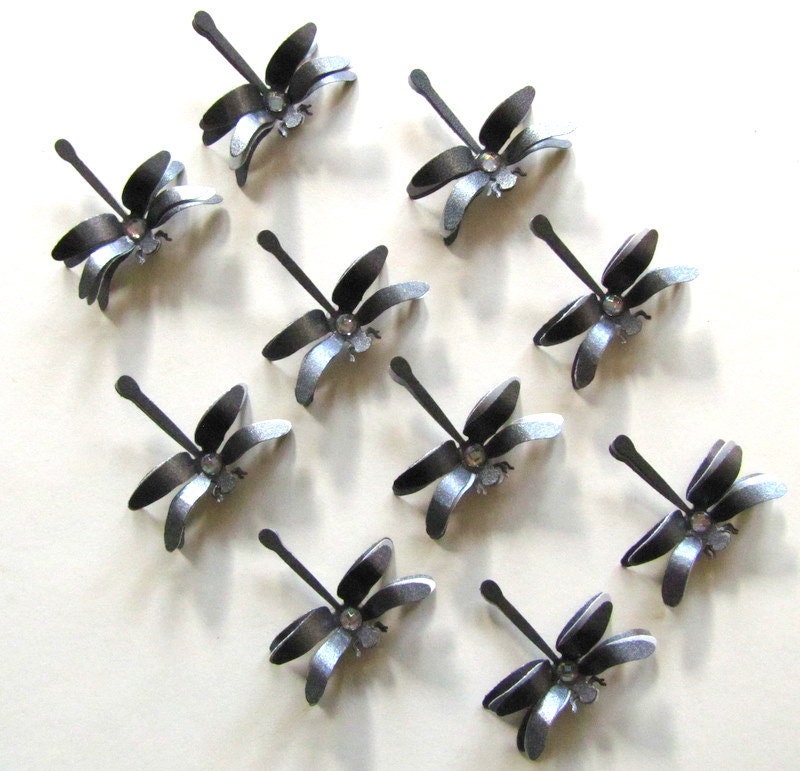 10 Black and Silver Wedding Collection Dragonfly Embellishments