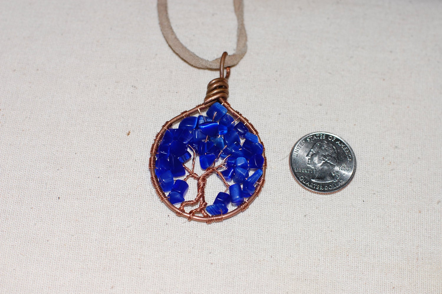 Blue Catseye and Copper Tree of Life Pendant