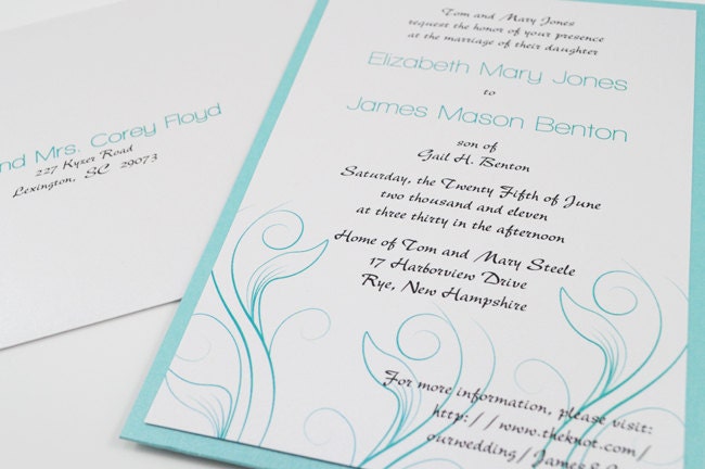 Tiffany Blue Swirl Modern Wedding Invitation Pocket and RSVP Postcard 