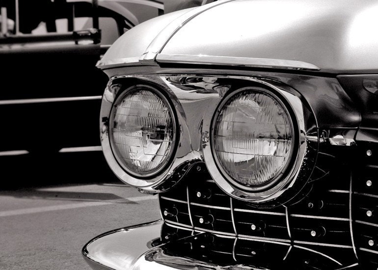  and Headlamp Black and White Mancave Wall Decor Classic Car Art for 