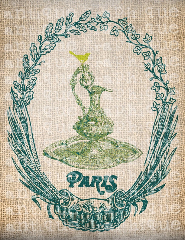 Antique AQUA French Frame Paris Pitcher Ornate Digital Download for Tea 