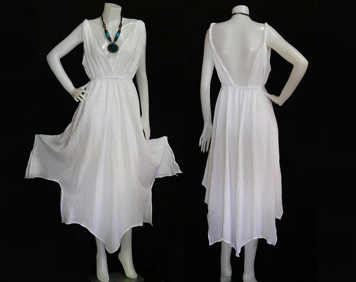 Hippie Bohemian White Cotton Wedding Halter Maxi Dress BH010