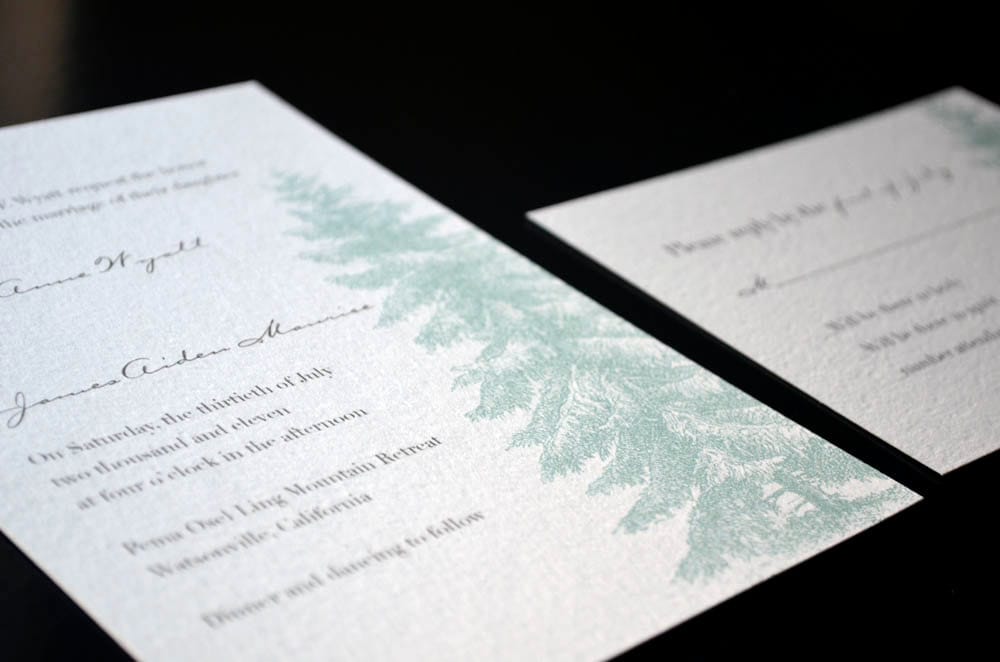 Vintage Evergreen Tree Wedding Invitation Suite Sample Set