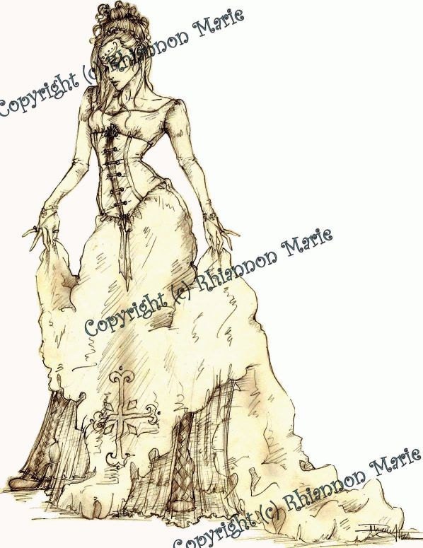 Gothique bridal gown pencil concept fashion drawing c Rhiannon Marie 85 